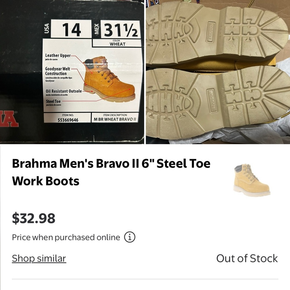 Brahma Men's Wheat Steel Toe Work Boots